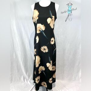 Vintage Black and mocha floral print maxi dress size small